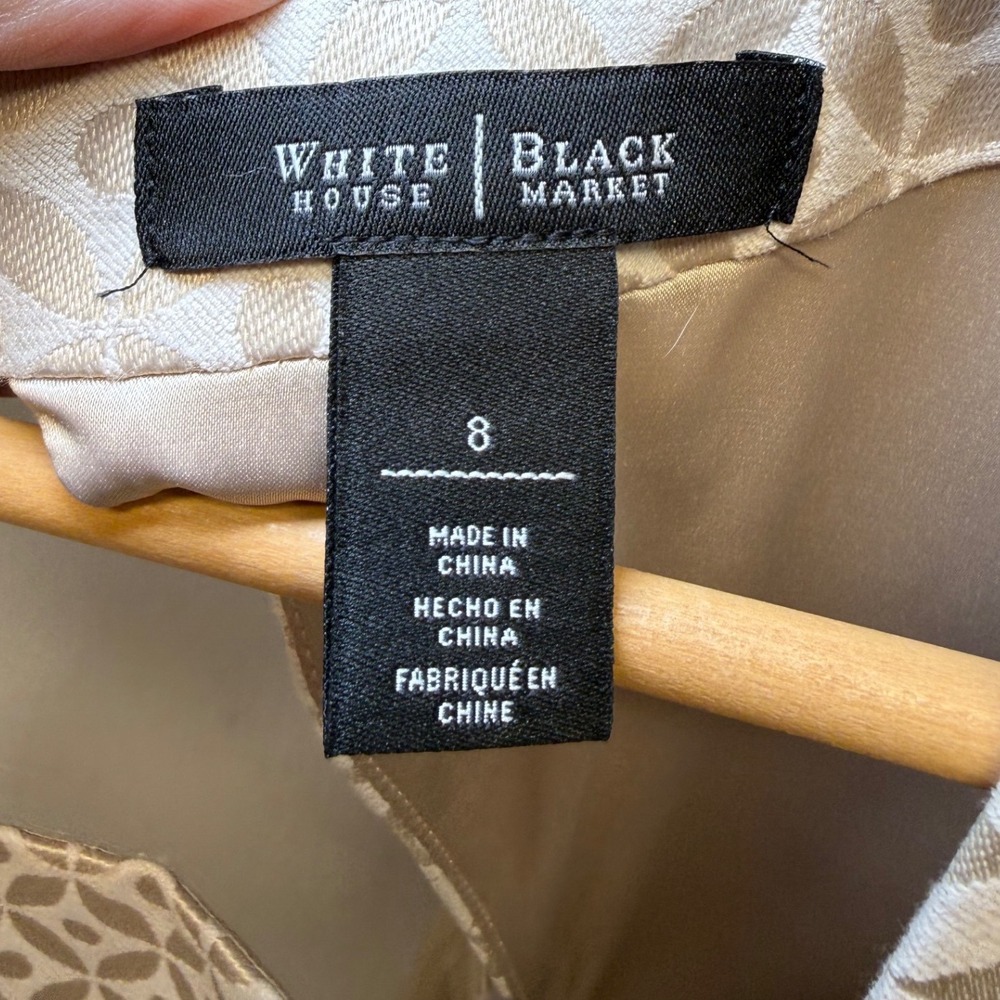 White House Black Market Peplum Top Gold Jacquard Cutout Back Sleeveless Size 8 - Picture 3 of 9